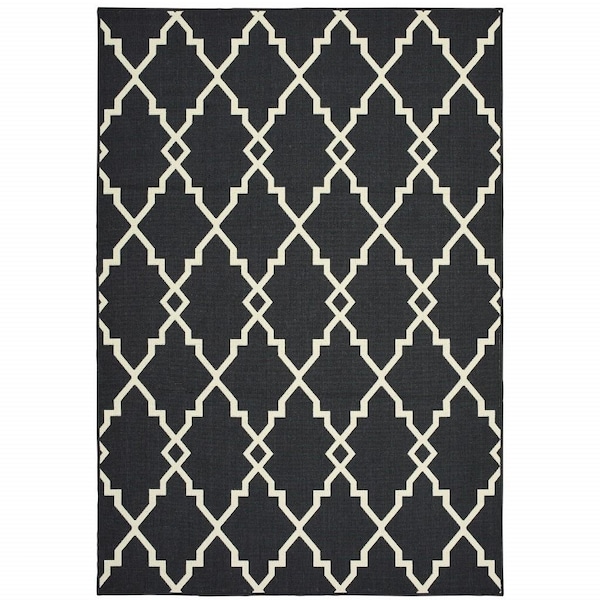 Homeroots 7 x 10 ft. Black & Ivory Trellis Indoor & Outdoor Area Rug 389534 - main